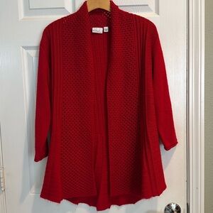 Kim Rogers Red Lightweight Open Knit Collared Sweater Size Large